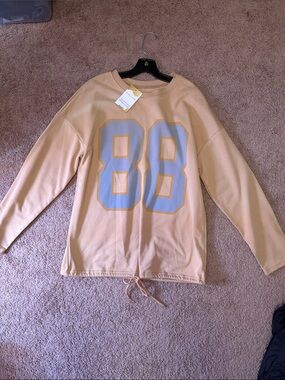 Beige Women's Pullover Sweatshirt with Light Blue '88' Graphic